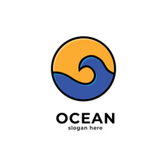 sea wave and sun logo design inspiration.