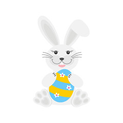 Cute rabbit with Easter egg. Vector illustration in cartoon flat style. Isolated on white background.	
