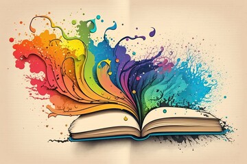 books artistic doodle style design illustration. colorful watercolors. Creative art background. Generative AI