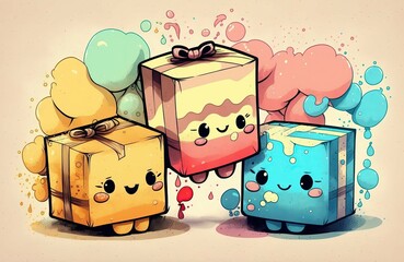 Gift Box Doodles graphic artistic design illustration. Creative art background. Generative AI