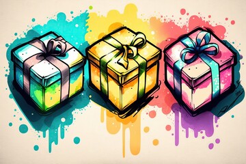 Gift Box Doodles graphic artistic design illustration. Creative art background. Generative AI