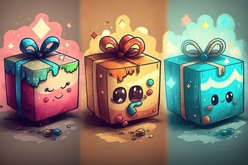Gift Box Doodles graphic artistic design illustration. Creative art background. Generative AI