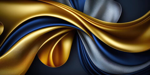Satin texture blue and gold fabric background illustration, silk backdrop generative ai