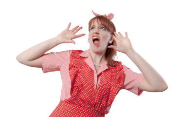 Funny old style housewife shouting out loud