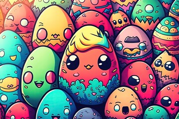 Easter Egg Colorful doodle Wallpaper : A Vibrant and Artistic Design Perfect for Wallpapers, Greeting Cards, and Decorations Generative AI