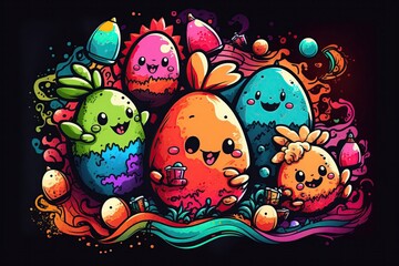Easter Egg Colorful doodle Wallpaper : A Vibrant and Artistic Design Perfect for Wallpapers, Greeting Cards, and Decorations Generative AI