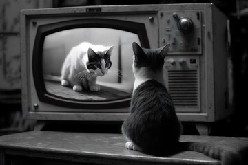 cat watching an old TV movie (AI Generated)