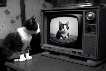 cat watching an old TV movie (AI Generated)