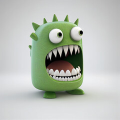 Fototapeta premium 3D Green Bean Monster with White Background created with Generative AI Technology