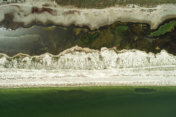 Water beach and delta textures. Amazing nature abstract landscape aerial view over a beach.