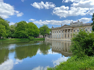 Fototapeta na wymiar Royal Łazienki Park in Warsaw, Palace on the water, Lazienki Palace, Poland