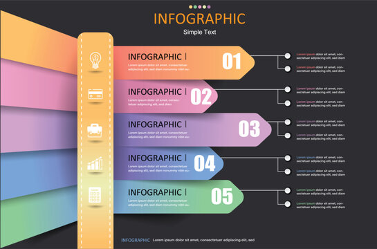 Vector Infographic With 6 Colorful Arrow Lines With Different Levels And Colors On A Black Gray Background With Icons About Business And Finance Helps In Making Presentations Easy And Understandable.