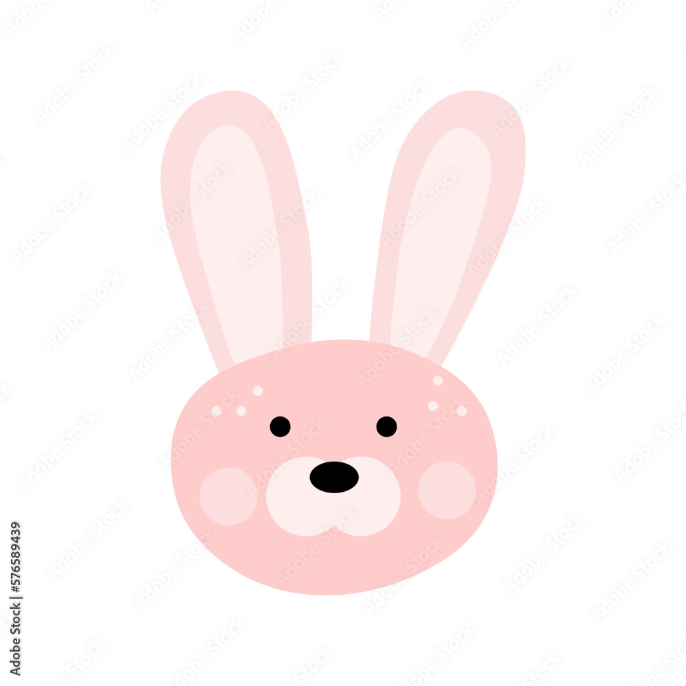 Wall mural Pink easter rabbit isolated illustration for postcard. Kids cartoon style bunny head.