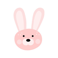 Pink easter rabbit isolated illustration for postcard. Kids cartoon style bunny head.