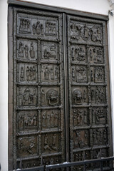 ancient gate made of wood in a church in Veliky Novgorod