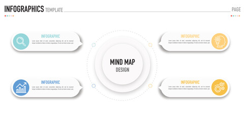 Infographic mind map template or element as a vector including 4 step, option, point, process, bullet, on white background, simple, minimal, modern style, for business presentation 