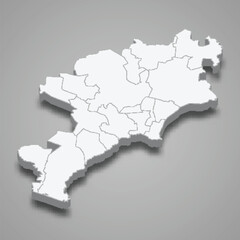 3d isometric map of Jutiapa is a province of Guatemala