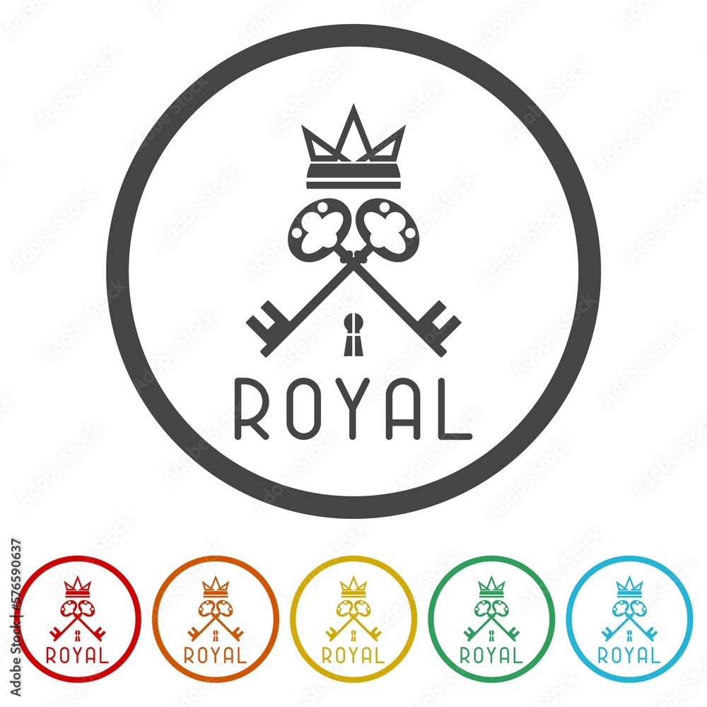 Poster crossed key logo design icons in color circle buttons