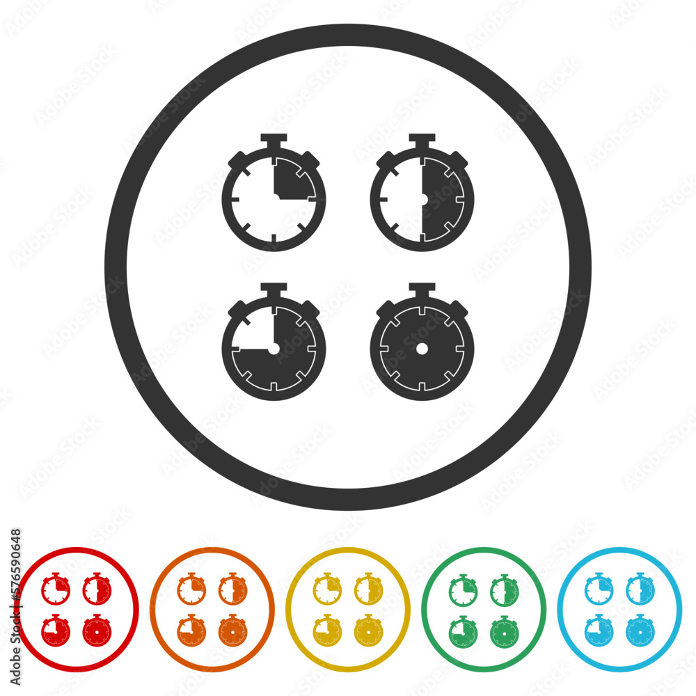 Poster set of timer icons in color circle buttons