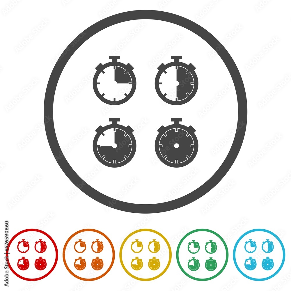 Poster set of timer icons in color circle buttons