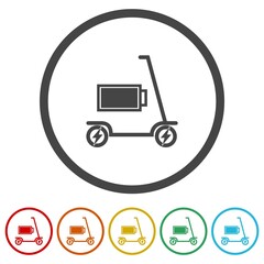 Electric scooter icons in color circle buttons