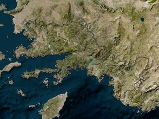 Naklejka premium Mugla, Turkiye. Low-res satellite. No legend