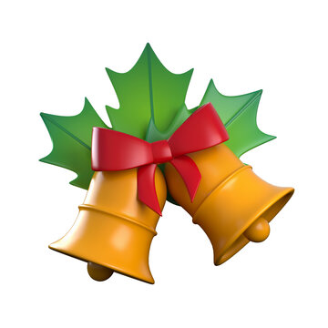 3D illustration of two jingle bells with mistle toe 