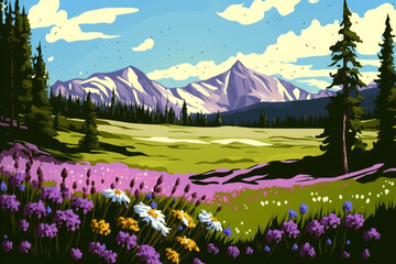Beautiful Day with Wild Flowers - Landscape Painting - by Generative AI