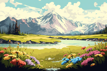 Beautiful Day with Wild Flowers - Landscape Painting - by Generative AI