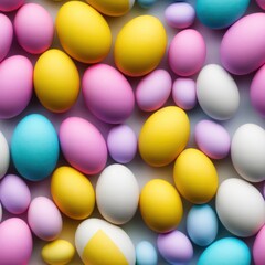 Easter eggs seamless background in pale colors, generative ai