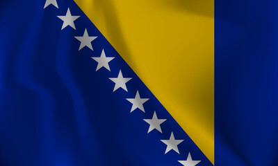 Flag of Bosnia and Herzegovina, with a wavy effect due to the wind.