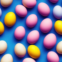 Easter eggs seamless background in pale colors, generative ai