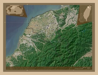 Taoyuan, Taiwan. Low-res satellite. Labelled points of cities
