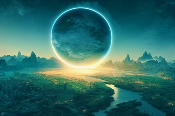 Fototapeta na wymiar Planet earth fantasy illustration neon realistic. Generative AI
