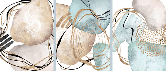 Abstract watercolor background. Modern composition with line art elements © EvgeniiasArt