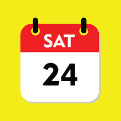 new calendar, 24 saturday icon with yellow background, calender