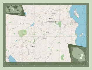 Fototapeta premium Morogoro, Tanzania. OSM. Labelled points of cities