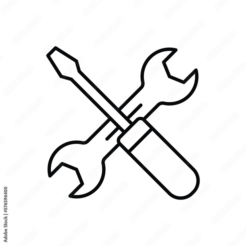 Poster screwdriver icon illustration with wrench. icon related to tool. outline icon style. simple vector d