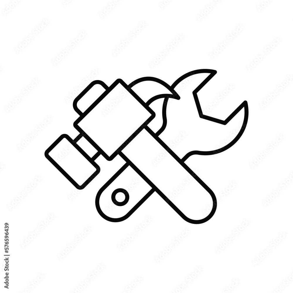 Poster hammer icon illustration with wrench. icon related to tool. outline icon style. simple vector design
