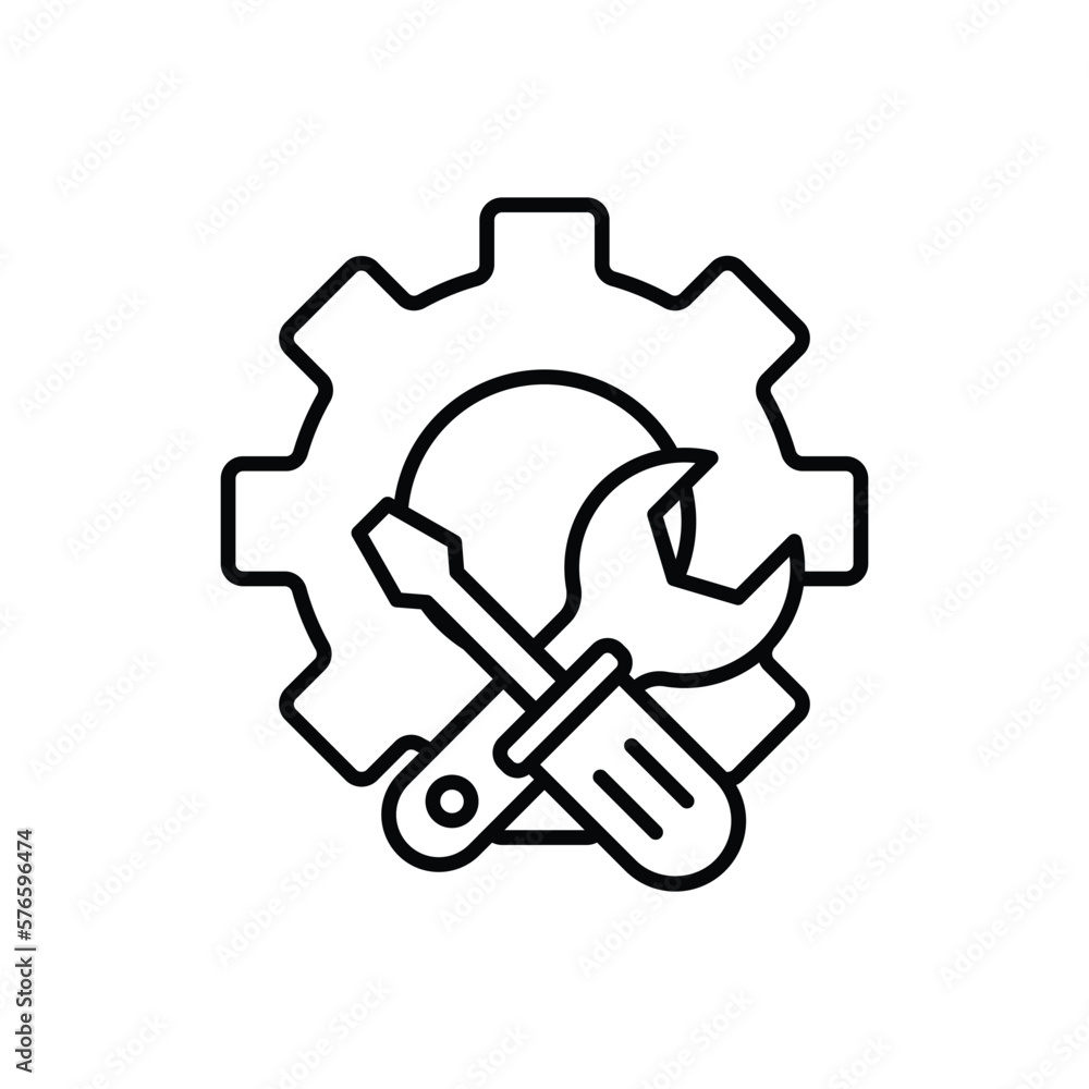 Poster gear icon illustration with screwdriver and wrench. icon related to tool. outline icon style. simple