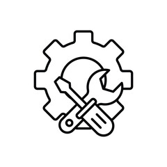 Gear icon illustration with screwdriver and wrench. icon related to tool. outline icon style. Simple vector design editable