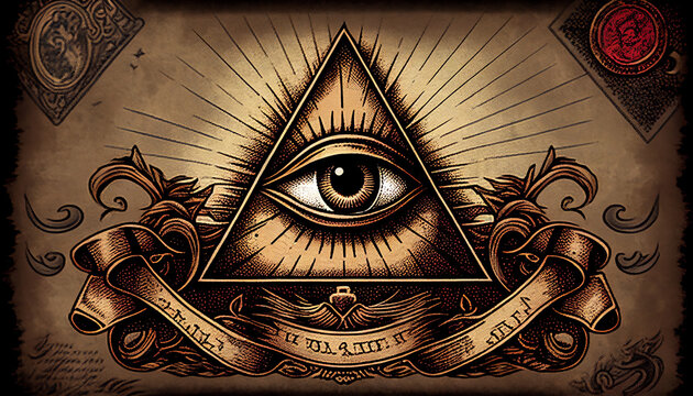 Vector banner with Eye of Providence. All-seeing eye inside