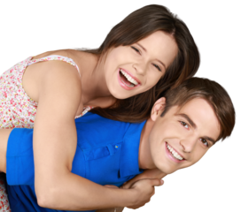 Man Carrying Woman on his Back and Both Laughing- Isolated