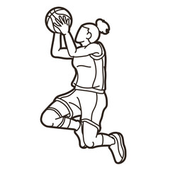 Basketball Action Female Player Cartoon Sport Graphic Vector