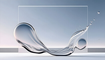 Blue 3d render of water splash background fluid abstract. Generative Ai.