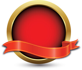 Sophisticated golden ring with red wavy ribbon. Vector