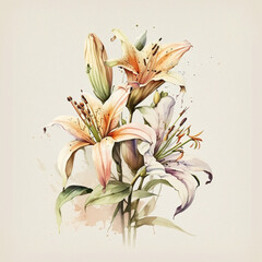 Lily Flowers - Vintage Watercolor - by Generative AI