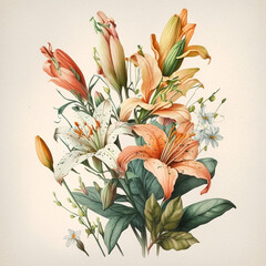 Lily Flowers - Vintage Watercolor - by Generative AI