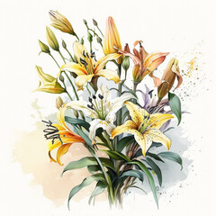 Lily Flowers - Vintage Watercolor - by Generative AI