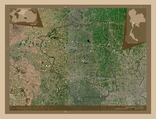 Nakhon Pathom, Thailand. Low-res satellite. Labelled points of cities